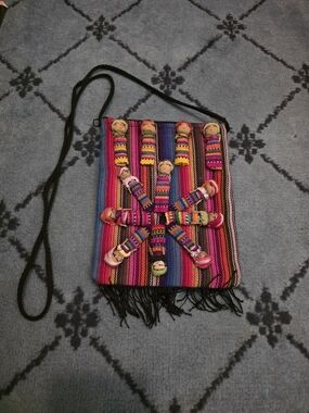 Handmade Purse Guatemalan Multicolor Worry Doll Crossbody Bag